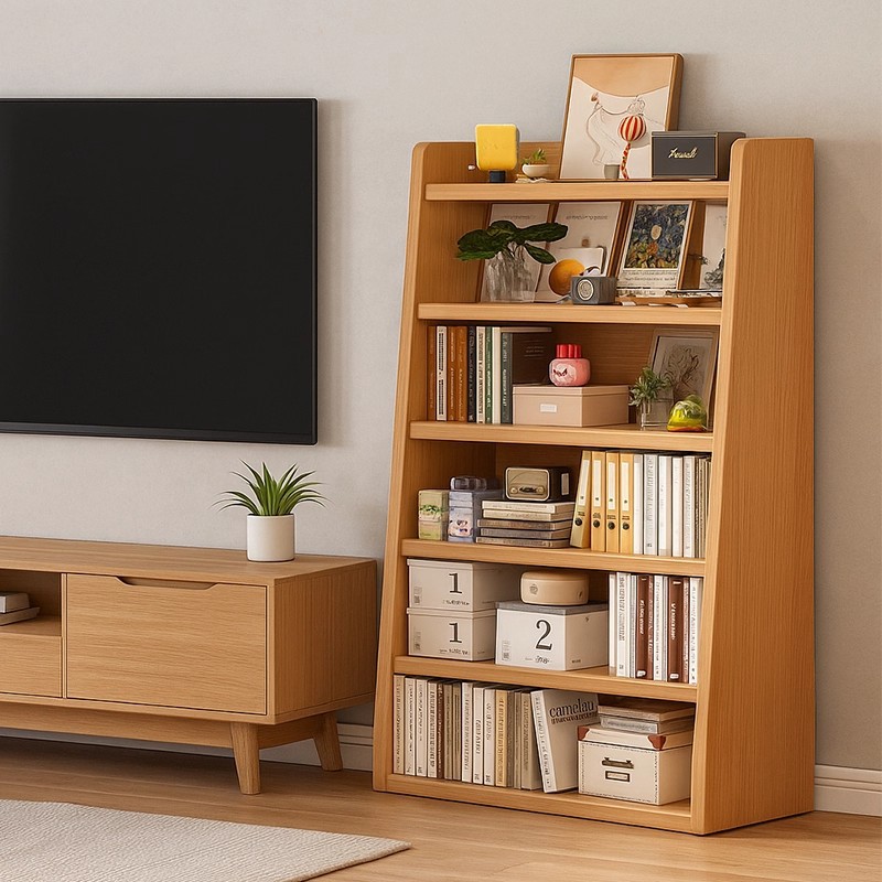 Estante de madera sólida Estante de almacenamiento de piso integrado contra la pared armario de esquina Estante de libros de dibujos para niños no ocupa espacio Estante de libros