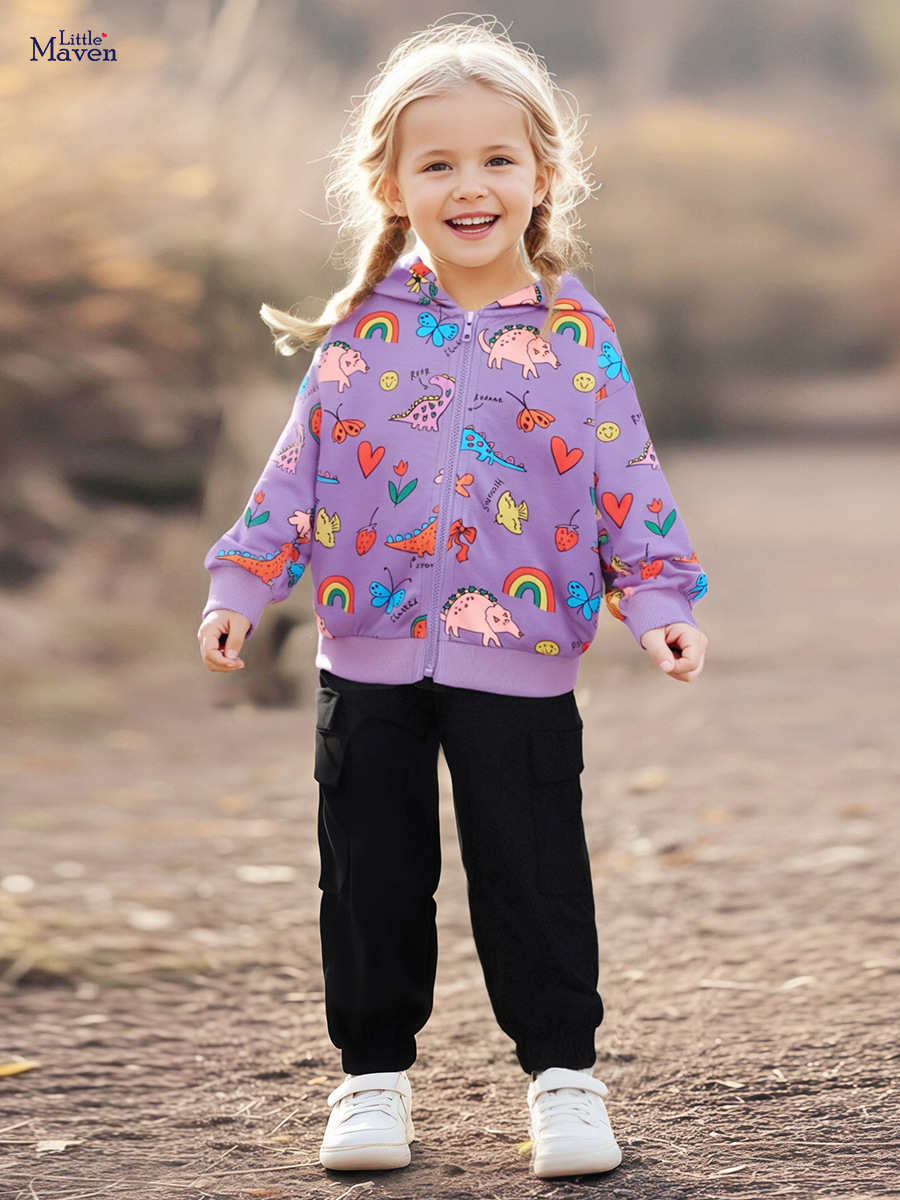 Little maven suéteres para niñas transfronterizas europeas y americanas con capucha de dibujos animados para niños chaqueta de manga larga de otoño