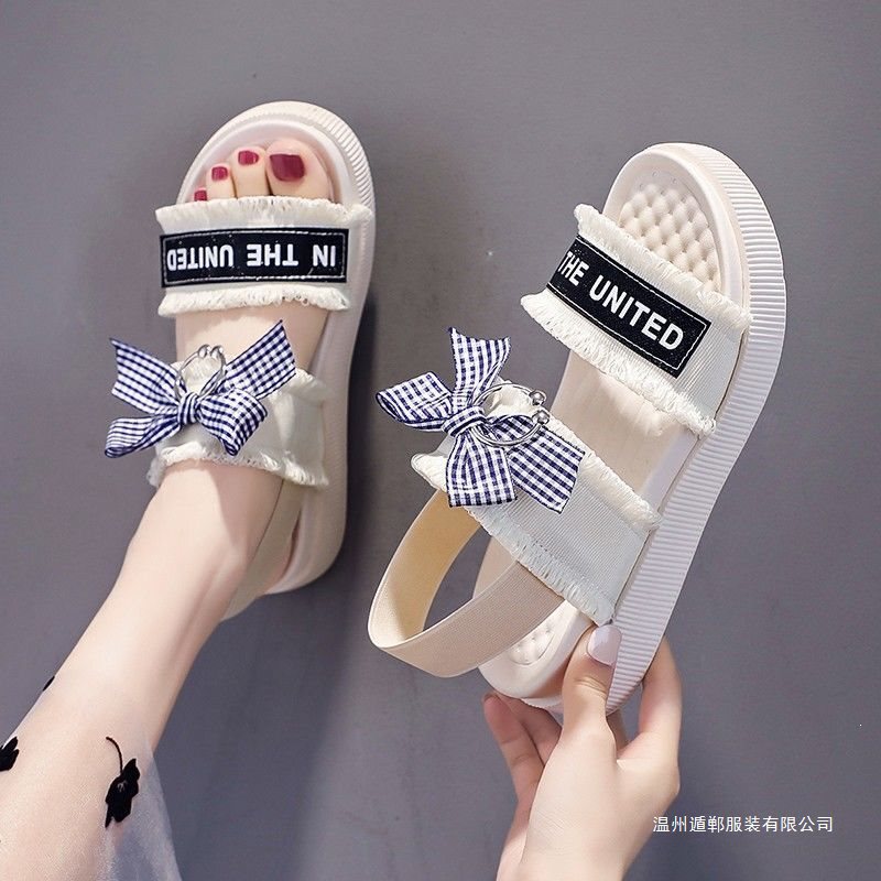 Super Soft Sole 2026 New Model Student Sports Thick-Soled Sandals Non-Slip Women's Shoes with Tassels and Cute Bowknot Evening Style Shoes