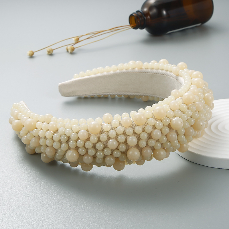 Fashion Handmade Beaded Pearl Sponge Wide-brimmed Headband display picture 6