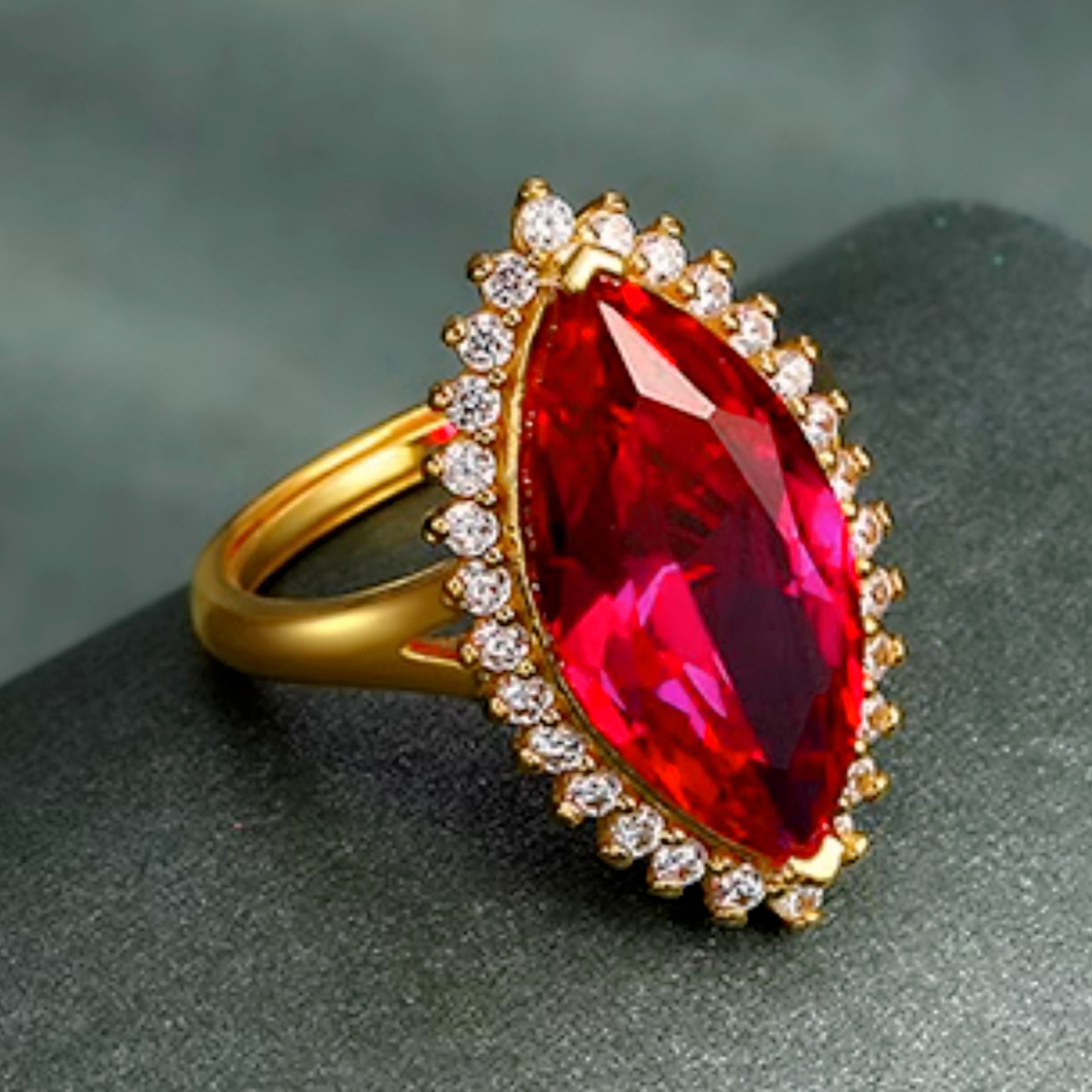 Marquise Cut Ruby Ring, Adjustable Designer Ring For Women_voghion.com