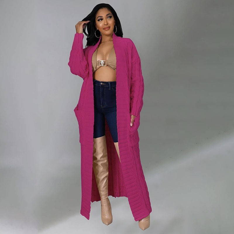 2025 nuevo otoño e invierno Amazon ropa de mujer europea y americana moda bolsillo cárdigan casual suéter de manga larga largo color sólido exterior