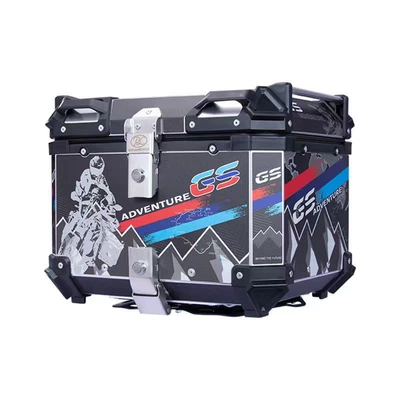 Quick-Release Motorcycle Tail Box Aluminum Alloy 45-Liter Gs Black and White Decal Electric Vehicle Motorcycle Aluminum Alloy Tail Box Storage Box (Motorcycle trunk) - black