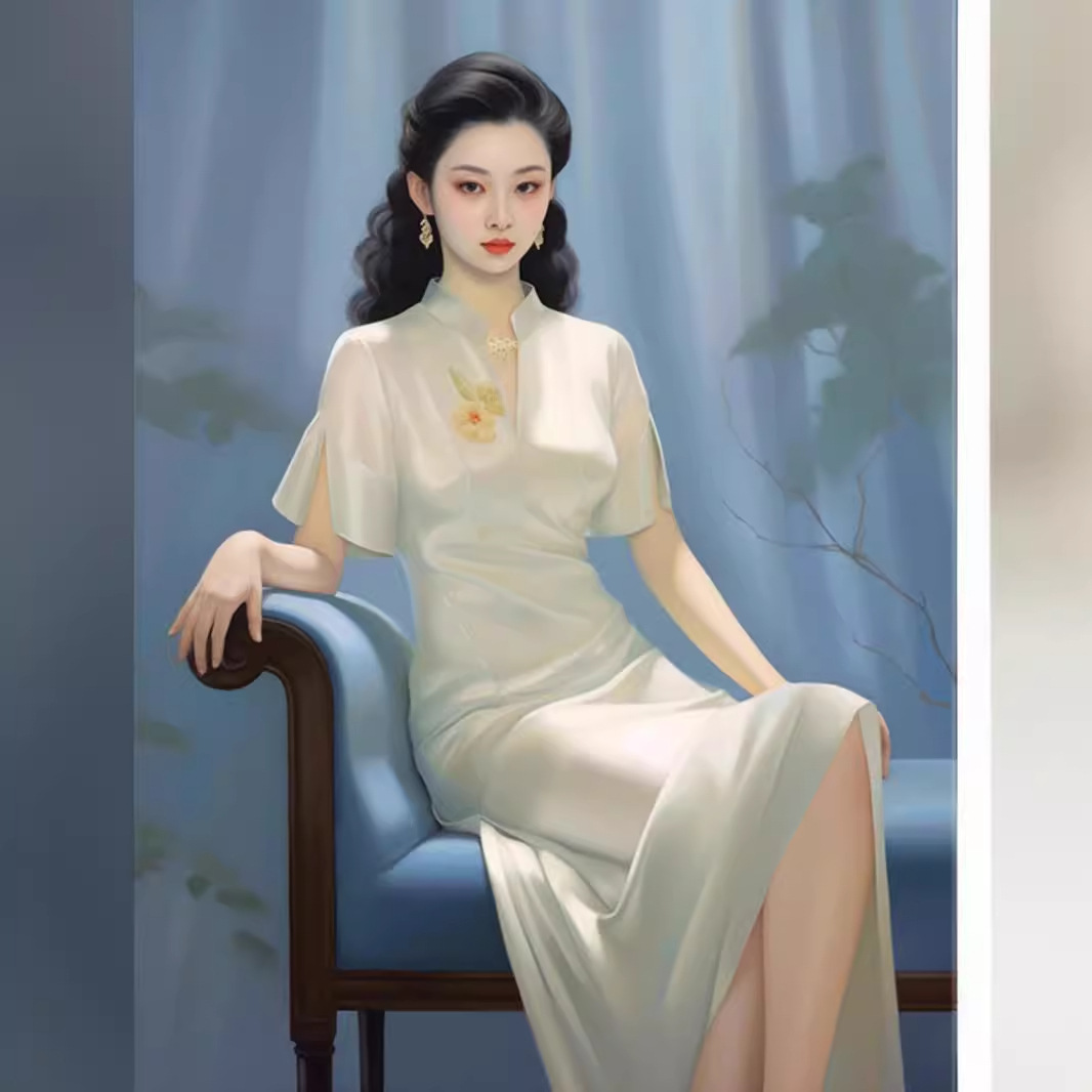Váy dài ôm dáng tay ngắn cho bé gái mùa hè — váy trắng