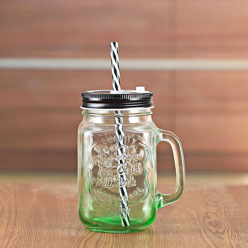 Fábrica al por mayor Polla taza Internet celebridad gradiente color Mason taza paja vidrio taza con mango fútbol taza de agua