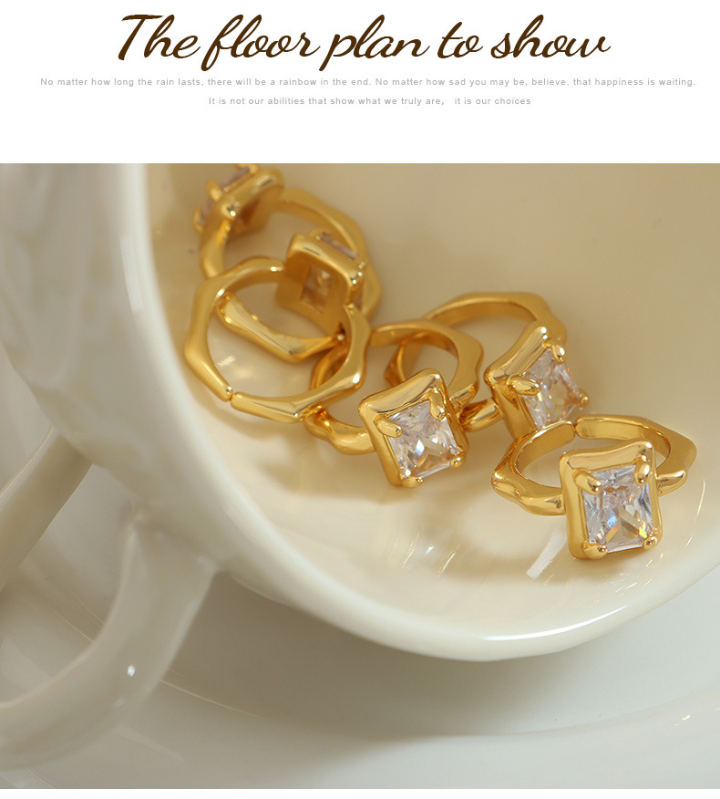 Simple Style Lingge Copper Open Ring Plating Rhinestones Copper Rings