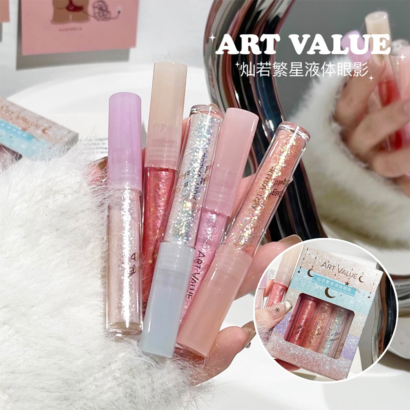 Art Value Sunruo Star Liquid Eye Shadow Kit de cinco colores, superposición de puntos, sombra de ojos rosa natural