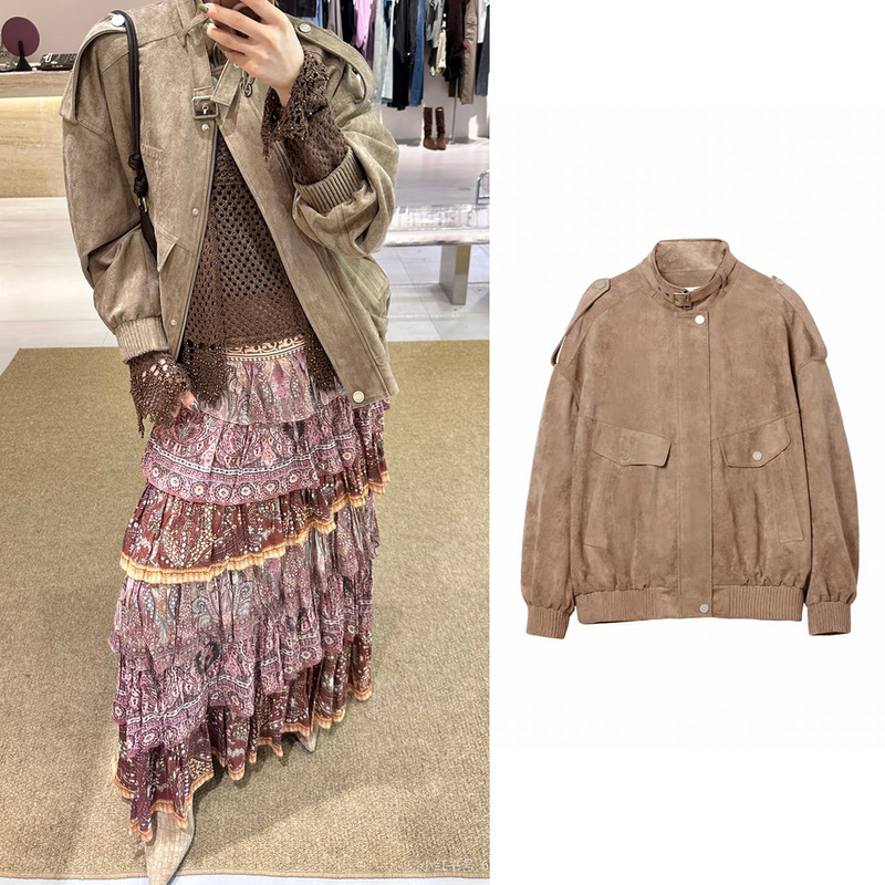 In-Stock High-End Custom-Made Ic Brand 26 Autumn/Winter New Faux Leather Velvet Quiet Luxury Jacket, Same Style as Xin Zhilei, Versatile Jacket