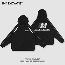 JMK EXDVATIE国潮牌设计感反光条拼接长袖连帽卫衣街头宽松中性风