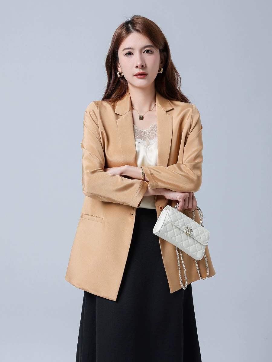 Silk autumn classic suit jacket, long-sleeve, oversize