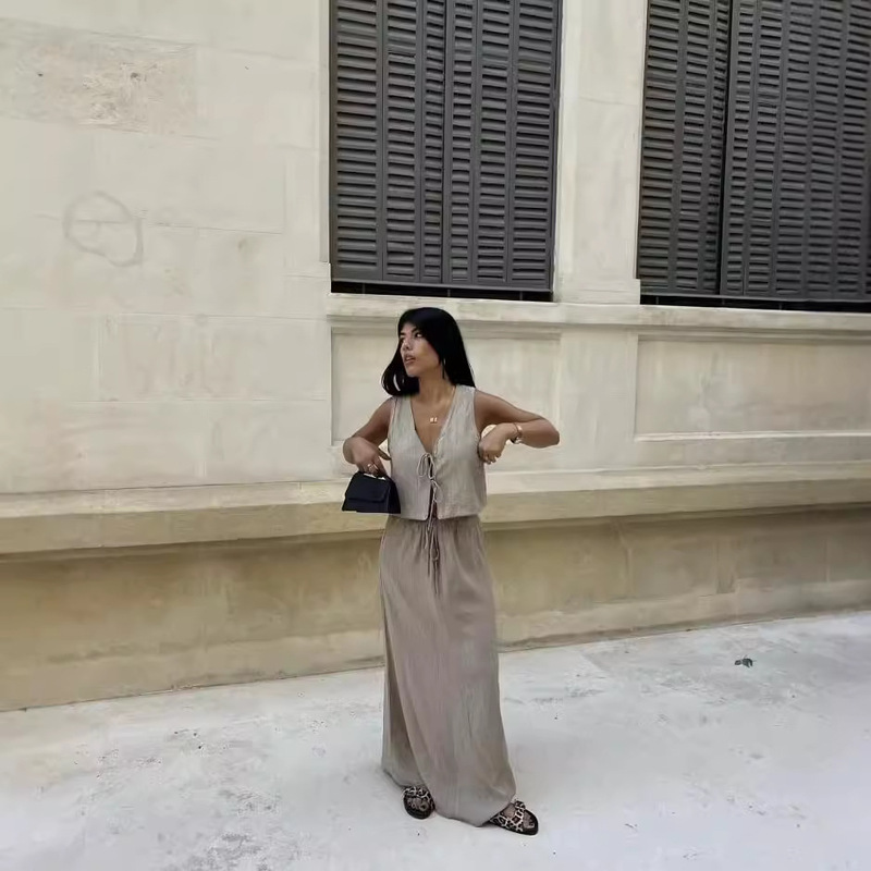 European and American Style Cross-Border Wholesale Bow Tie Sleeveless Vest Vest Top Suit Slimming Short Cardigan for Women