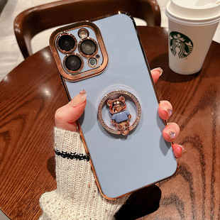 Cute Bear Ring Buckle Mobile Phone Holder with Diamond Desktop Lazy Rotating Mobile Phone Metal Cartoon Ring Holder