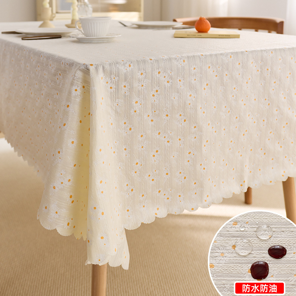Daisy Floral Tablecloth Waterproof and Oil-Proof Ins Style Fresh Photo Picnic Cloth Background Cloth Literary Dormitory Desk