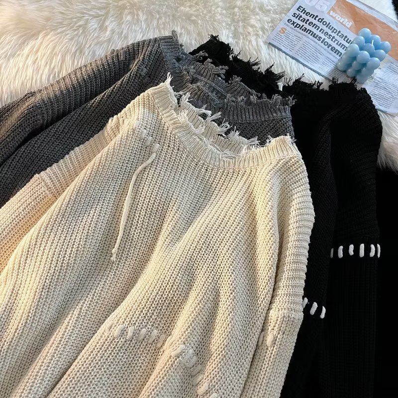 Otoño ins high street ripped suéter pareja marca de moda suelta suéter de estilo perezoso estilo coreano suéter de estudiante de moda