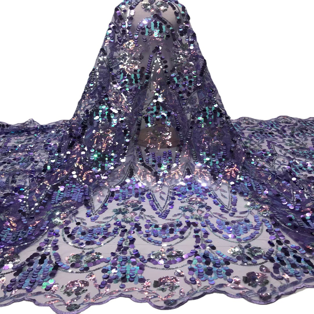 Tela de bordado de lentejuelas de malla inferior bordado de cuentas pieza colgante popular original llano ropa de niños vestido de moda tela JX1955