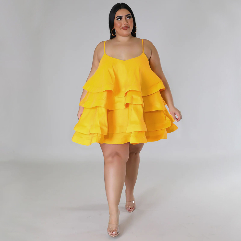 Sexy ärmelloses Rüschenkleid für Damen, verstellbare Schulterträger, europäisch-amerikanischer Stil, Dropshipping möglich, Übergrößen_voghion.com