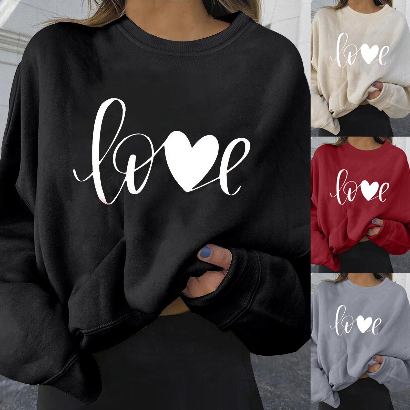 New European and American style slimming sweatshirt with fashionable print, versatile long sleeves, round neck, casual spring and autumn top, export women's clothing
