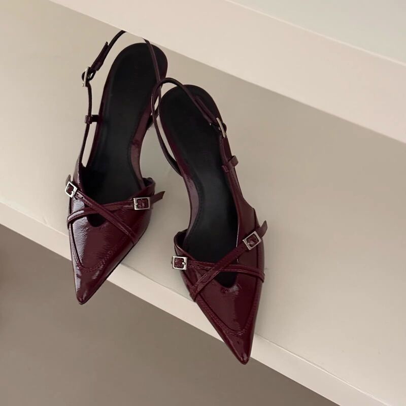 2024 New Spring and Summer High-Heeled Shoes with Thin Heels and Buckle for Women, High-Heeled Sandals with Open Back and Pointed Toe 2024 New Spring and Summer High-Heeled Shoes with Thin Heels and Buckle for Women, High-Heeled Sandals with Open Back and Pointed Toe