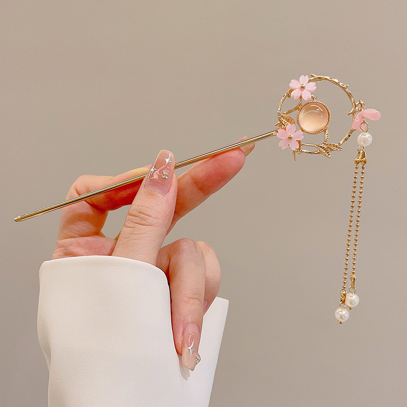 Flor antigua horquilla con flecos para mujer nueva horquilla de pelo moderno chino simple Hanfu cheongsam horquilla tocado paso a paso