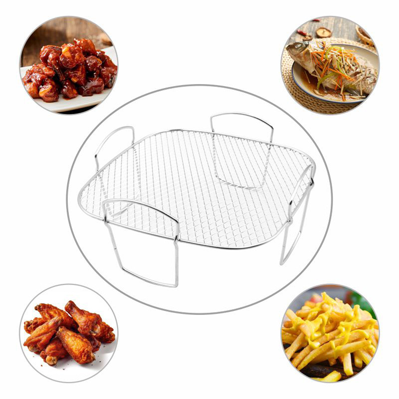 Barbacoa de freidora de aire de acero inoxidable 304 de 3 capas transfronteriza, parrilla de pollo frito y papas fritas, rejilla de deshidratación de verduras, rejilla de drenaje, rejilla de barbacoa