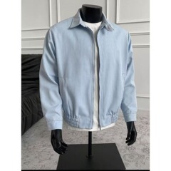 蓝白条纹衬衫夹克男款秋季潮牌cleanfit短款翻领棒球服高级感外套
