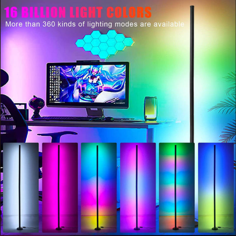 クロスボーダーRGBカラフルフロアランプ リビングルーム/寝室用LED雰囲気照明 音声感知機能付きリモコン・Bluetooth音楽対応スマートランプ|undefined