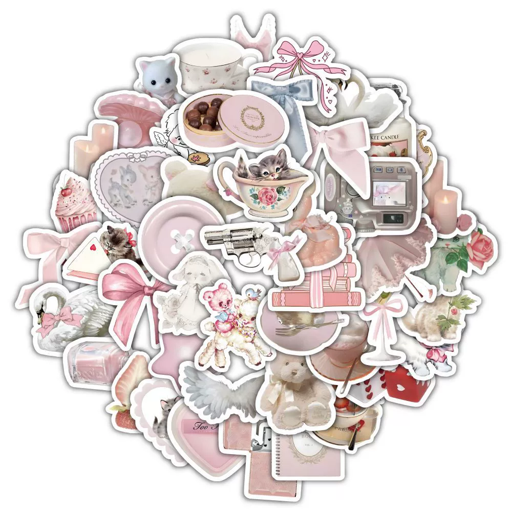  Sticker set coquette, 60 pieces, pink Korean ballet girl designs, waterproof for iPad & notebooks