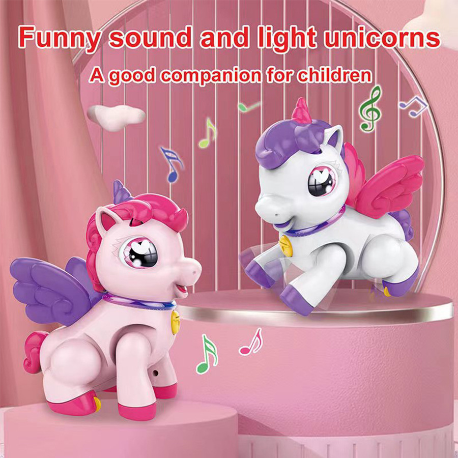 Diversión transfronteriza sonido y luz nocturna dibujos animados unicornio juguetes eléctricos niños niñas pueden cantar juguetes 3 - 6 meses