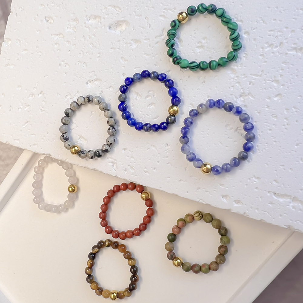 Simple Style Color Block Natural Stone Beaded Rings display picture 2