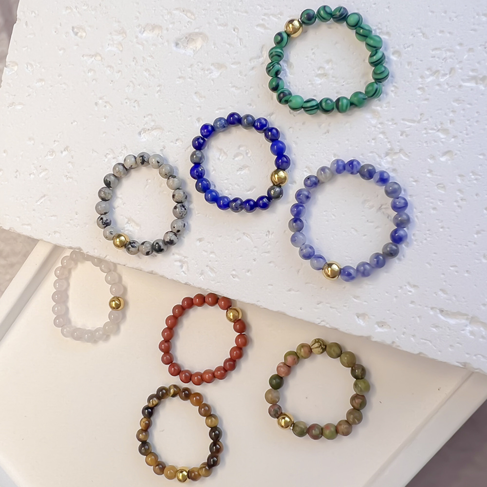 8g Weight Rings Classification Adjustable Ring Size 1 Piece Quantity Casual, Daily Occasion natural stone Material Color Block Pattern Women's Gender Beaded Design Simple Style Style Simple Style Color Block Natural Stone Beaded Rings 1
