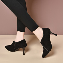 尖头细跟单鞋女2024春季新款英伦风羊皮烫钻气质高跟鞋深口时装鞋