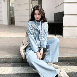 慵懒风卫衣时尚套装女2026春季新款条纹披肩阔腿裤显瘦减龄三件套