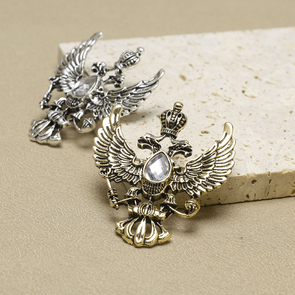Double-headed Eagle Brooch For Men Suit Jacket Vintage Crown Pin_voghion.com