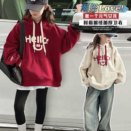 女童卫衣春秋装2025新款中大童字母连帽宽松上衣春季休闲长袖打底