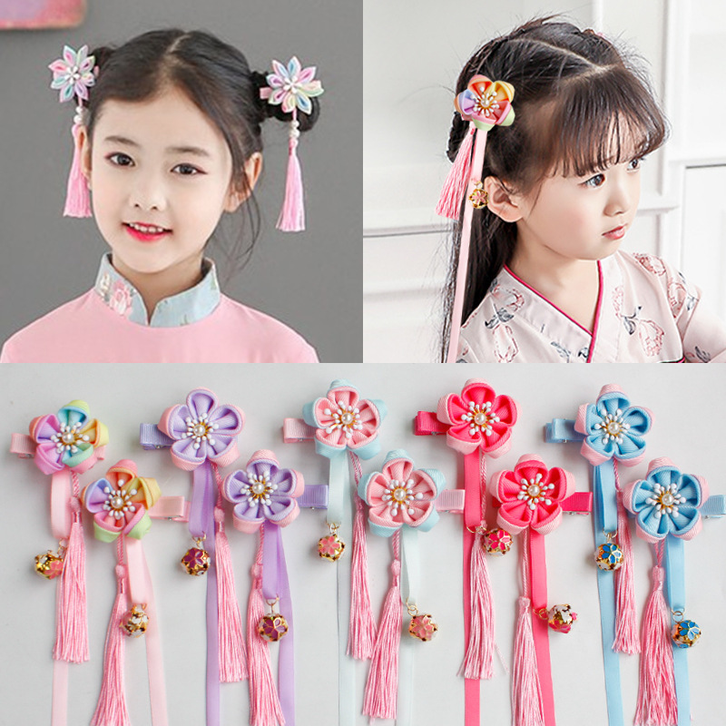 1 pair Children girls Fairy  chinese Hanfu Headdress stage performance princess cosplay Butterfly  Antique Tassel Flower Hairpin