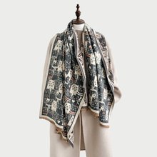 新款双面围巾女可爱猫咪冬季加厚仿羊绒披肩外搭针织保暖围脖百搭