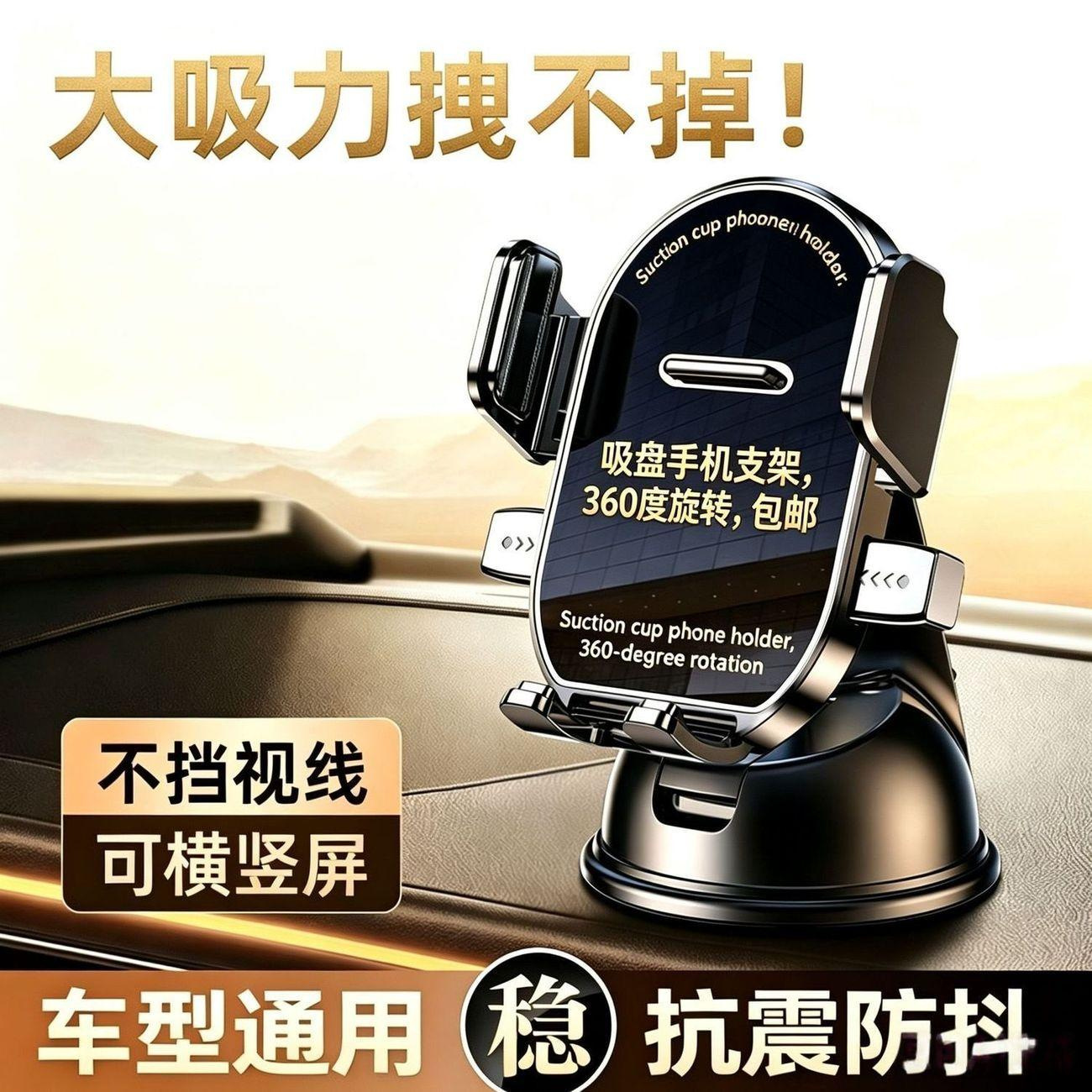 Car phone holder with 360-degree rotation, suction cup type, universal navigation mount for the car interior