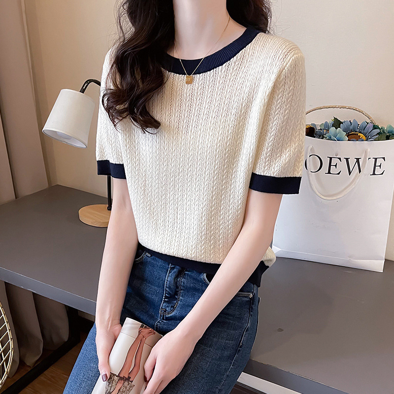 Women's Ice Silk Knit Shirt Summer Short-Sleeve T-Shirt 2026 New Trendy Popular Loose Versatile Base Top