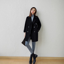 黑色毛呢外套女中长款春秋新款韩版显瘦气质毛呢大衣女设计感