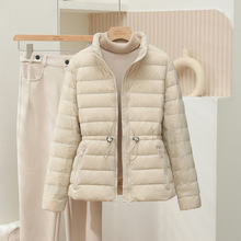羽绒服女抽绳收腰修身秋冬季新款简约时尚女式立领保暖气质外套潮