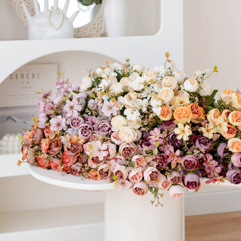 Lipstick pearl string small bouquet rose artificial flower imitation flower decoration flower dining table flower arrangement flower decoration flower insert silk flower