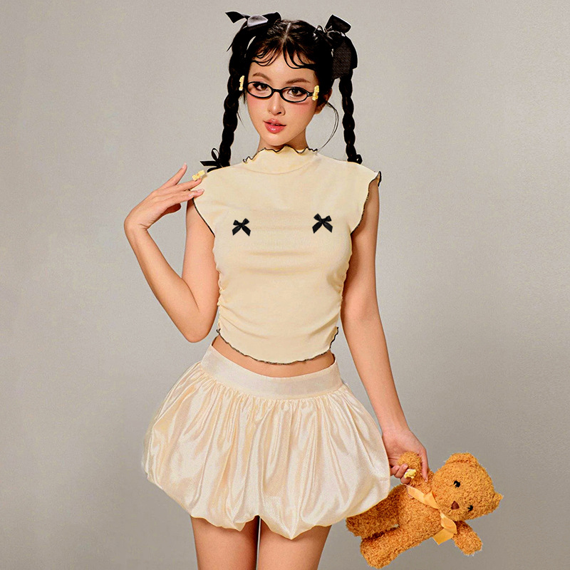 T-shirt court à cordon de serrage et nœud Summer Mint Mambo au design indépendant 10 O1CN010zuMg528c4YGoySDS !!2217706967952 0 cib