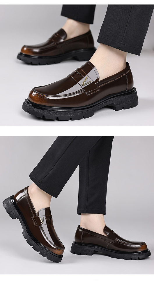 Giày lười nam da bò tráng gương, đế dày tăng chiều cao, gót 3–5 cm — màu đen, vàng nâu chi tiết 14