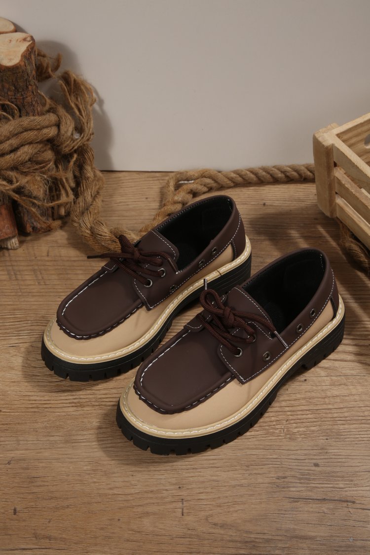 Damesloafers in grote maten met vetersluiting, kleurblokken, casual, lente, nieuwe stijl, enkelschoenen_voghion.com