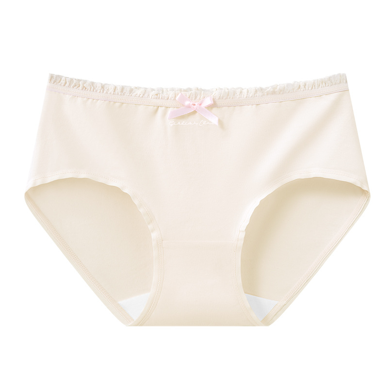Linda bragas de algodón con lazo, encaje, encaje, niña, entrepierna antibacteriana de algodón de grado 9A, calzoncillos transpirables elásticos altos, mujeres