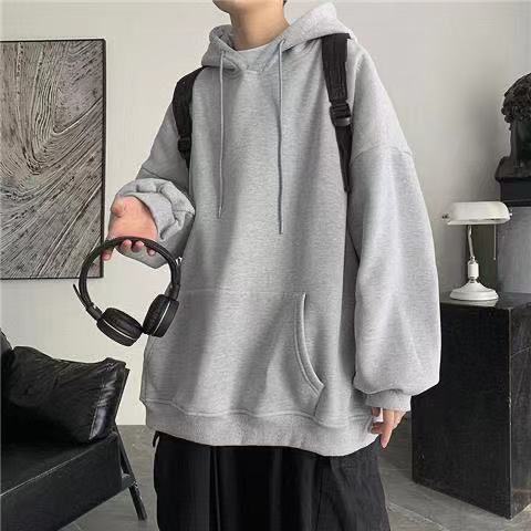 百搭灰色连帽卫衣男2026秋冬新款宽松显瘦港版男女帽衫时尚感外套