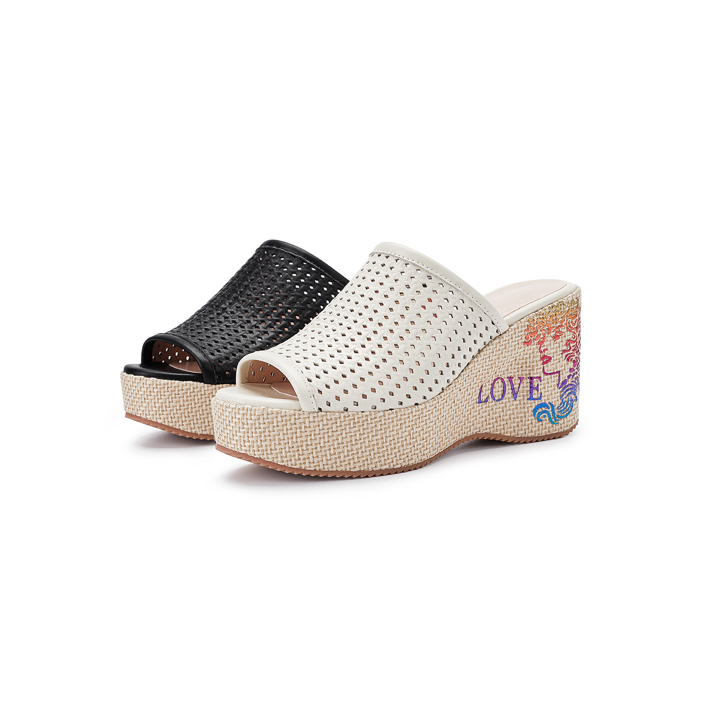 Sandal nữ quai ngang đế xuồng bện rơm, gót cao 5 cm, mũi hở thoáng khí — màu be, màu đen chi tiết 16