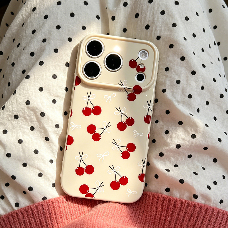 Red Cherry Suitable for Apple 17 Protective Case Iphone16Pro Mobile Phone Case 17Pm New Anti-Fall High-End Style for Women Red Cherry Suitable for Apple 17 Protective Case Iphone16Pro Mobile Phone Case 17Pm New Anti-Fall High-End Style for Women