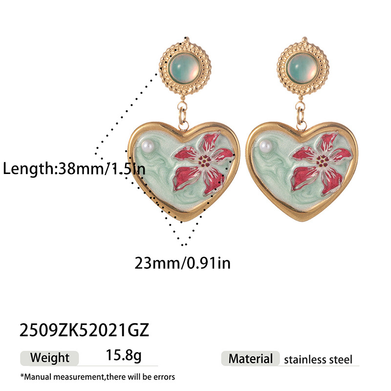 TENA estilo francés estilo medieval esmalte pintado estilo amor pendientes de mujer retro goteo de aceite ligero lujo alta sensación de pendientes