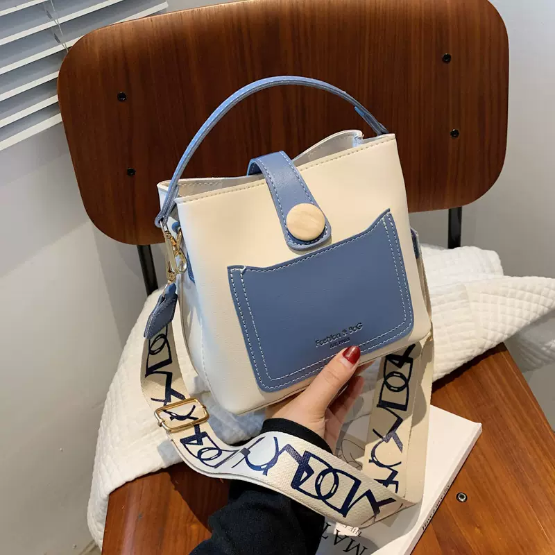 包包女包2022新款潮网红水桶包简约时尚撞色大容量斜挎手提包批发